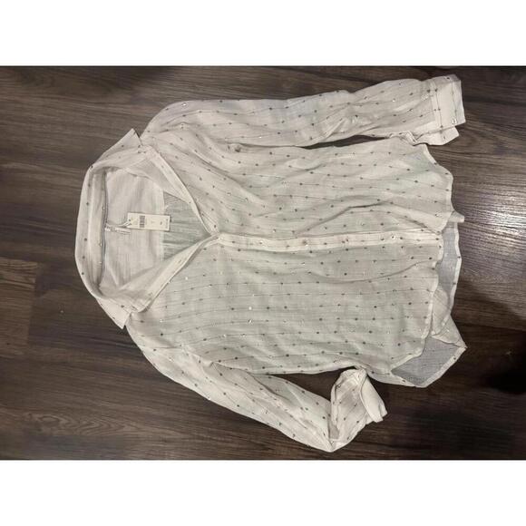 NWT Anthropologie Feather Bone White Sequin Button down sz S - Picture 2 of 6